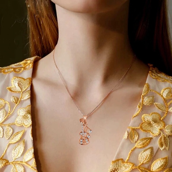 New Musical Note Guitar Pendant Necklace Gold - Picture 2 of 3